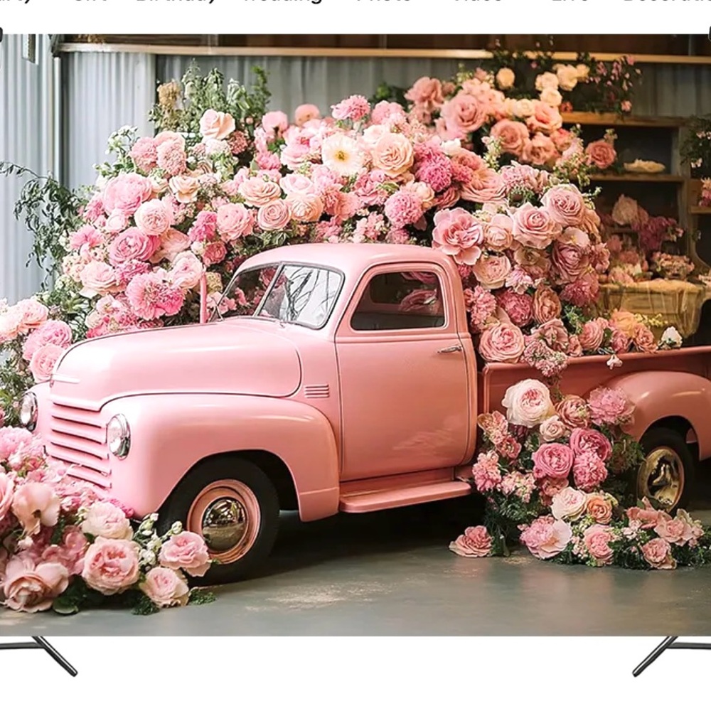 Floral Pink Vintage Truck background size 90x70 inch